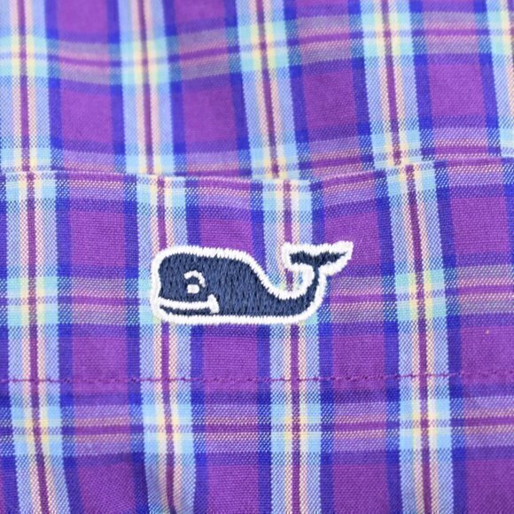 Vineyard Vines Tucker Shirt Size M Color Purple Plaid GUC has Flaws as pictured - Picture 5 of 8